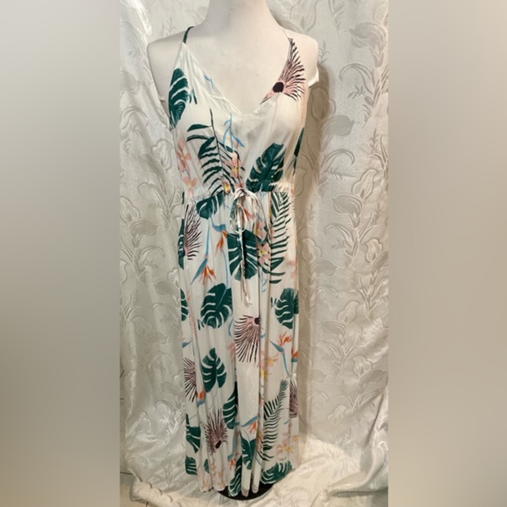 AUXO Collection White Floral Print V-neck Maxi Dress